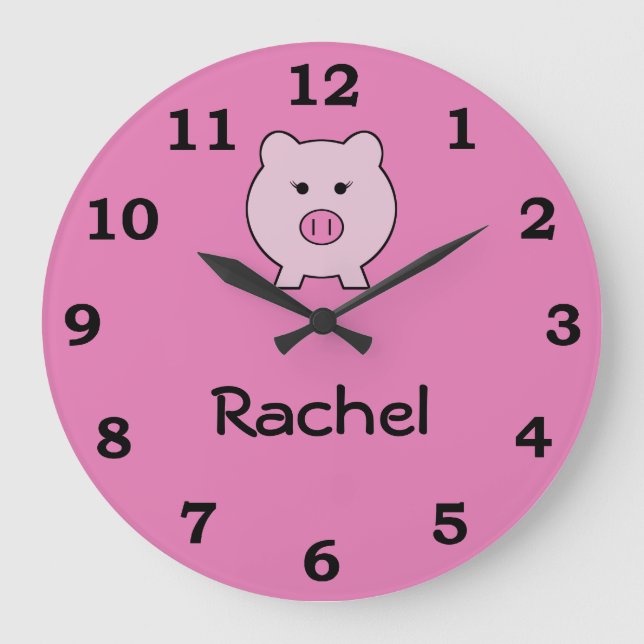 Reloj Redondo Grande Sadie el cerdo rosado ~ Cute Girly Kawaii (Anverso)