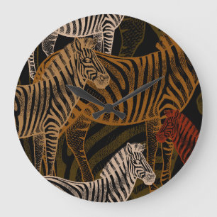 Reloj Redondo Grande Safari africano: diseño de vintage de cebra