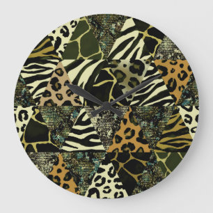Reloj Redondo Grande Safari de mosaico: Impresión animal acuática.