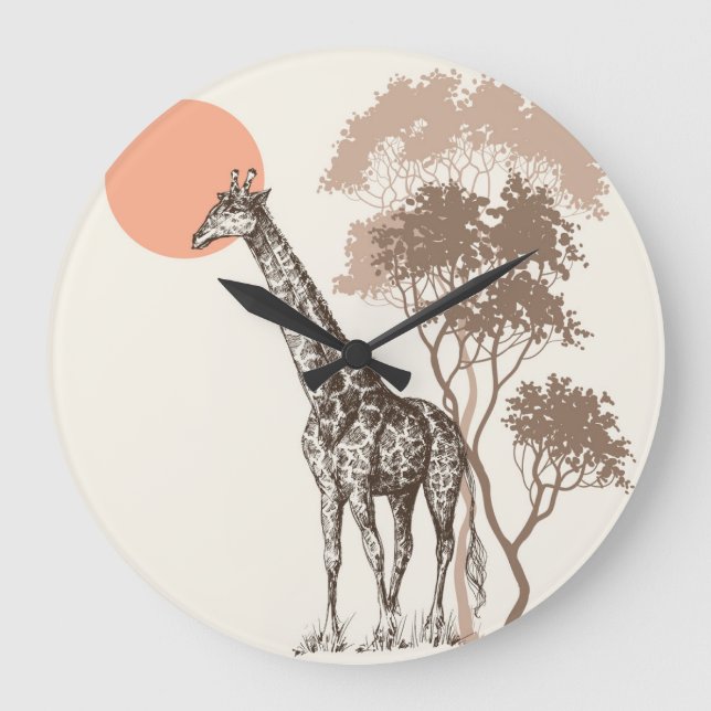 Reloj Redondo Grande Safari Sunset Giraffe Naturaleza (Anverso)