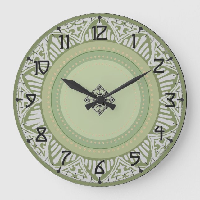 Reloj Redondo Grande Sage Green Art Deco (Anverso)