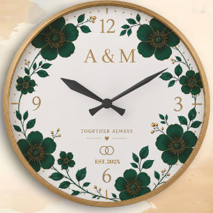 Reloj Redondo Grande Sage Green Floral Elegant Botanical Greenery Gold
