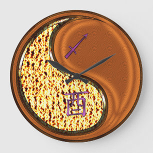 Reloj Redondo Grande Sagitario y Gallo de Madera