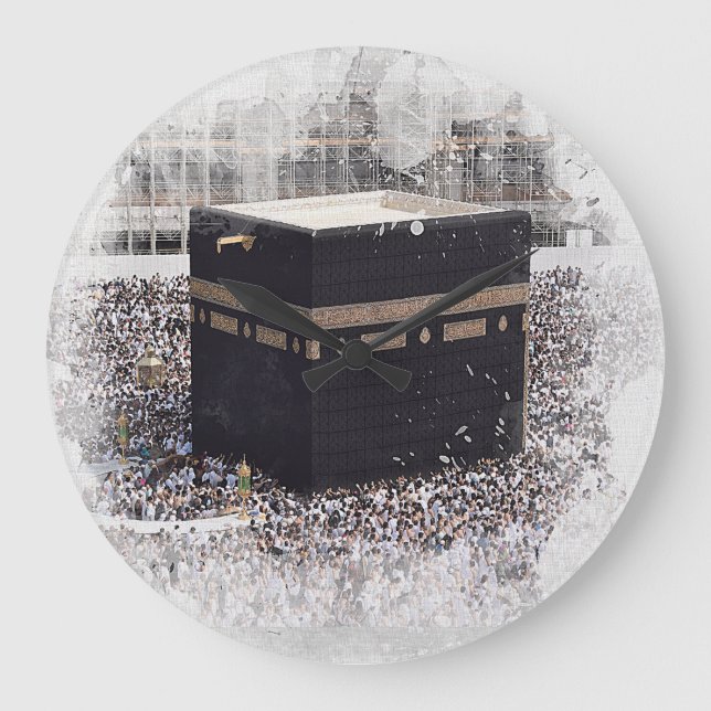 Reloj Redondo Grande Saint Kaaba, Masjid Al Haram, acuarela ilustrada (Anverso)