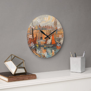 Reloj Redondo Grande Saint Malo, Francia, arte Poster de Viajes Vintage