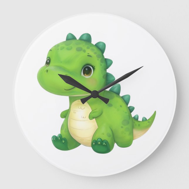 Reloj Redondo Grande Sala Cute Baby Dinosaur Wall para niños (Anverso)
