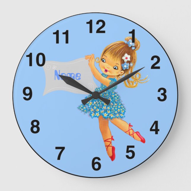 Reloj Redondo Grande Sala de chicas personalizada Ballerina (Anverso)