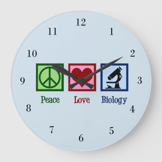 Reloj Redondo Grande Sala de clases de Biología Peace Love (Anverso)