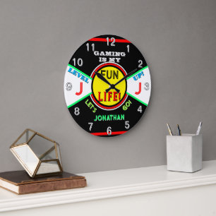 Reloj Redondo Grande Sala de diversión para niños Nombre Negro Azul Ver