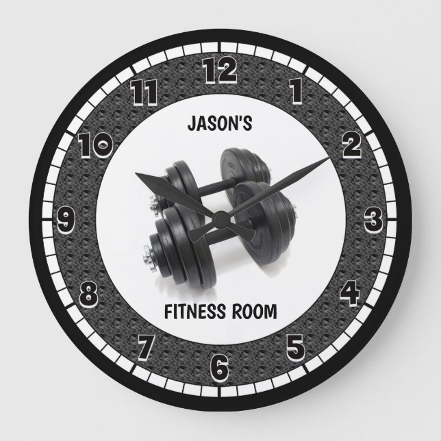 Reloj Redondo Grande Sala de fitness Personalizado gris (Anverso)