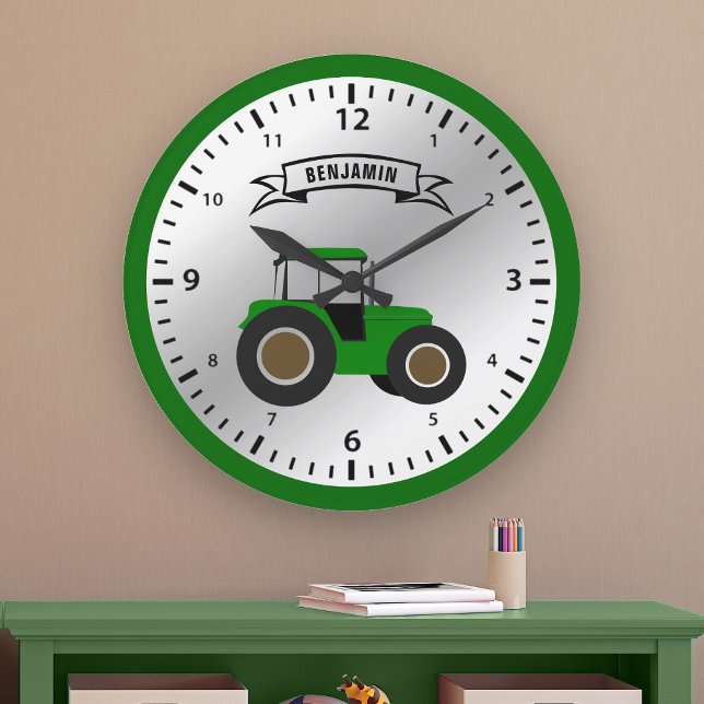 Reloj Redondo Grande Sala de niños con nombre personalizado del Tractor (Subido por el creador)