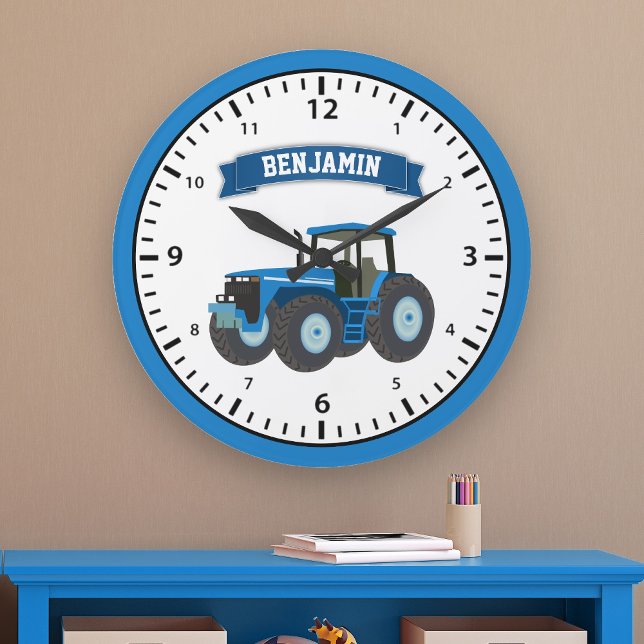 Reloj Redondo Grande Sala de niños con nombre personalizado del tractor (Subido por el creador)