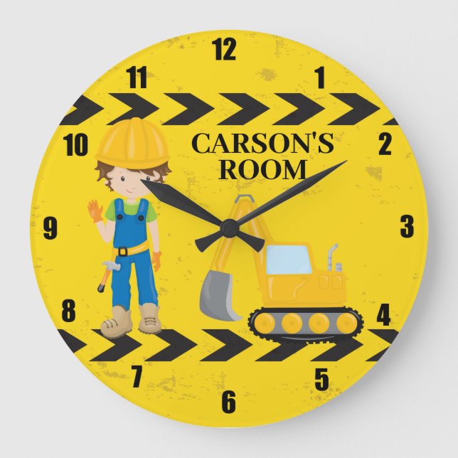 Reloj Redondo Grande Sala de Niños Personalizados de Vehículos de Const (Anverso)