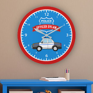 Reloj Redondo Grande Sala Personalizada de Nombres de Niños de Automóvi