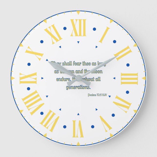 Reloj Redondo Grande Salmos 72:5 KJV Biblia Verse Número Romano (Anverso)