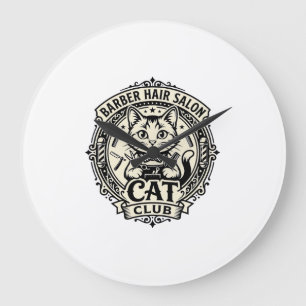 Reloj Redondo Grande Salón de Barbería Gato Divertido Gráfico - Barberí