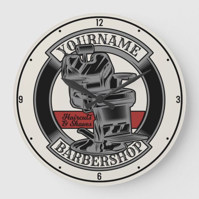 Reloj Redondo Grande Salón de sillas de peluquería Retro Personalizado (Anverso)