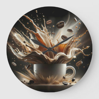 Reloj Redondo Grande Salpicadura dramática de café con granos de café f