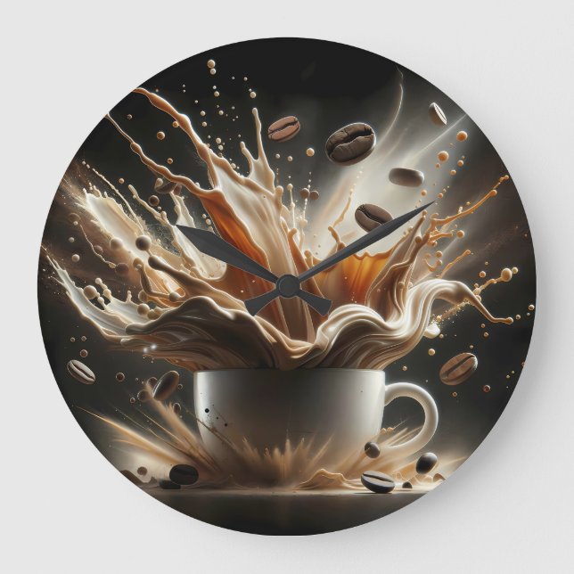 Reloj Redondo Grande Salpicadura dramática de café con granos de café f (Anverso)