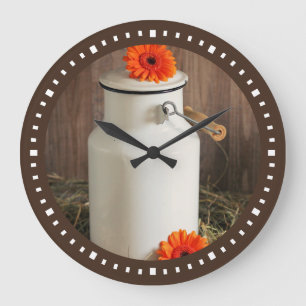 Reloj Redondo Grande Salto de leche blanco rústico con flores