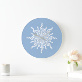 Reloj Redondo Grande Salto de nieve del trébol azul marino del invierno