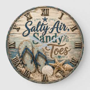Reloj Redondo Grande Salty Air Sandy Toes Coastal Beach House Flip Flop