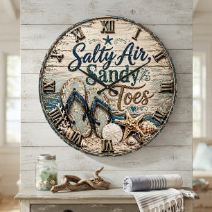 Reloj Redondo Grande Salty Air Sandy Toes Coastal Beach House Flip Flop