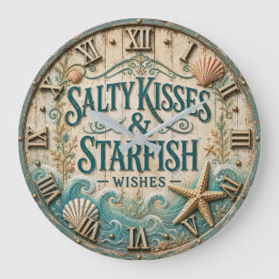 Reloj Redondo Grande Salty Kisses & Starfish Wishes Coastal Beach House