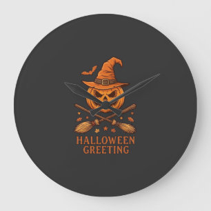 Reloj Redondo Grande Saludo de Halloween Calabaza Sombrero de Bruja Esc