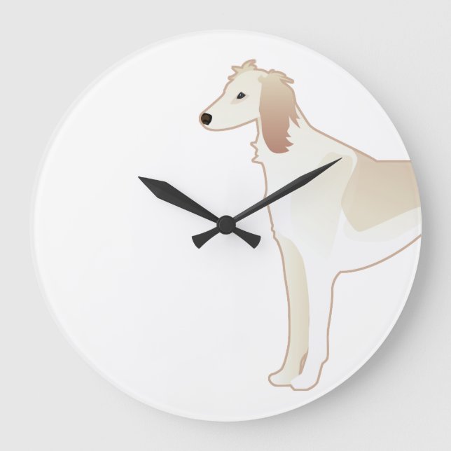 Reloj Redondo Grande Saluki Basic Dog Breed Illustration Silhouette (Anverso)