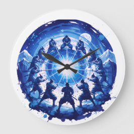Reloj Redondo Grande Samurai Unity Japanese Blue Ink Art Circular