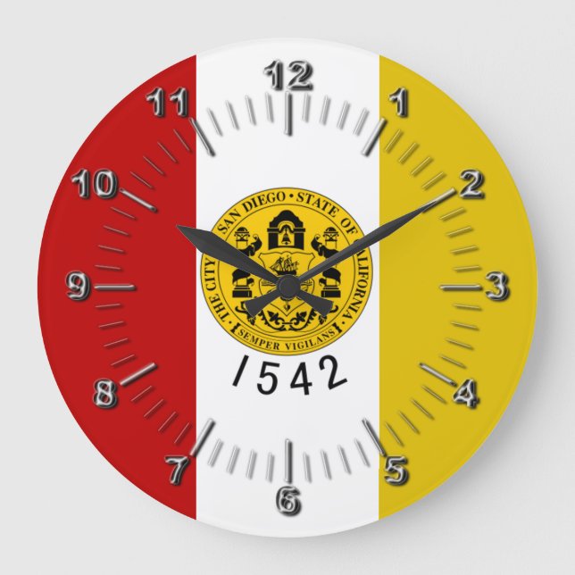 Reloj Redondo Grande San Diego flag Large Clock (Anverso)