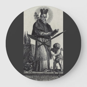 Reloj Redondo Grande San Patricio Apóstol de Irlanda Arte Monocromo