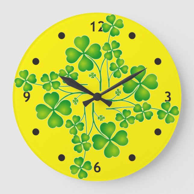 Reloj Redondo Grande San Patrick's Day Clover / Shamrock + tus ideas (Anverso)