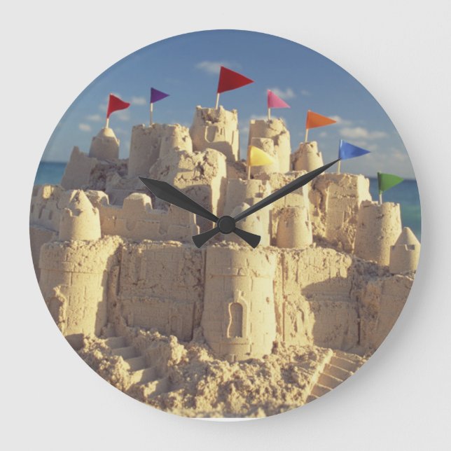 Reloj Redondo Grande Sandcastle On Beach (Anverso)