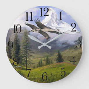 Reloj Redondo Grande Sandhill Crane Birds Swiss Alps Matterhorn Meadows