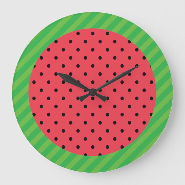 Reloj Redondo Grande sandía verano fruta rosa comida verde negra (Anverso)