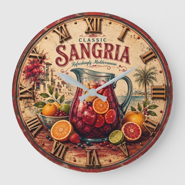 Reloj Redondo Grande Sangria Mediterranean Spanish Wine Rustic Bar  (Anverso)