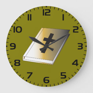 Reloj Redondo Grande Santa Biblia dorada con Cruz Negra Religiosa