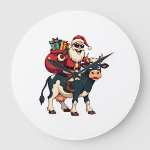Reloj Redondo Grande Santa Bigfoot Vintage montando vaca Navidad divert