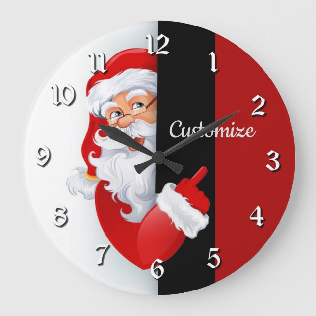 Reloj Redondo Grande Santa blanca y roja personalizada (Anverso)