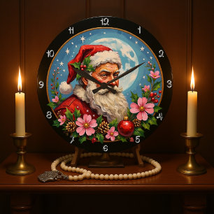 Reloj Redondo Grande Santa Claus artístico Luna llena