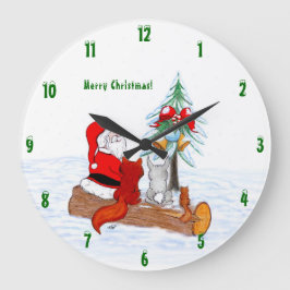 Reloj Redondo Grande Santa Claus con Fox de Conejo y Squirrel