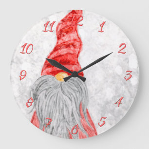 Reloj Redondo Grande Santa Claus Gnome sobre el campo de nieve