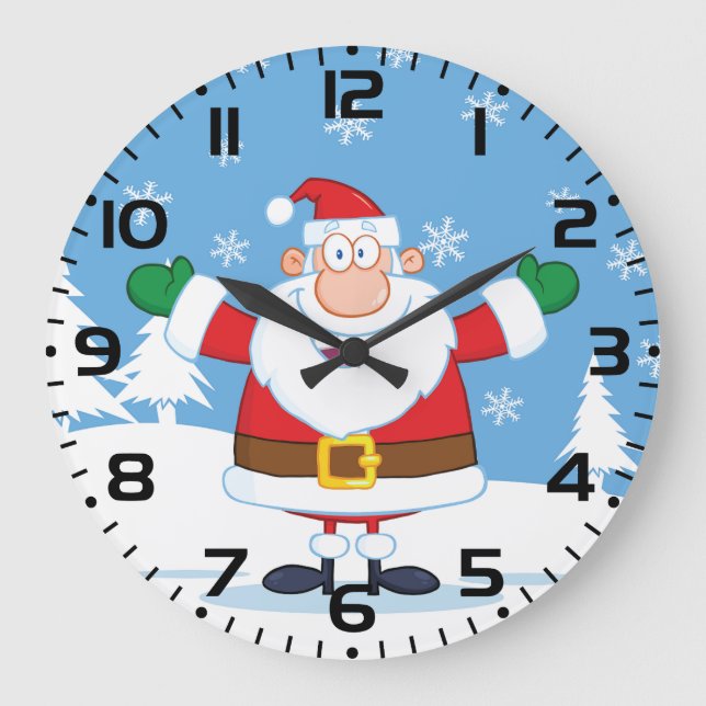 Reloj Redondo Grande Santa Claus in Snowy Winter Scene (Anverso)