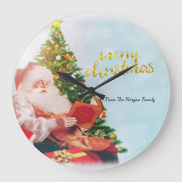 Reloj Redondo Grande Santa Claus lindo árbol de Navidad de pino