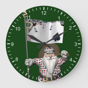 Reloj Redondo Grande Santa Claus Loves Playing  Poker