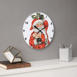 Reloj Redondo Grande Santa Claus patinador de Navidad victoriano vintag