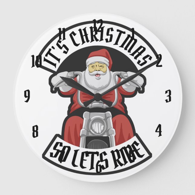 Reloj Redondo Grande Santa Claus riding a motorcycle (Anverso)