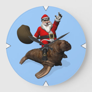 Reloj Redondo Grande Santa Claus Viajando En Walrus